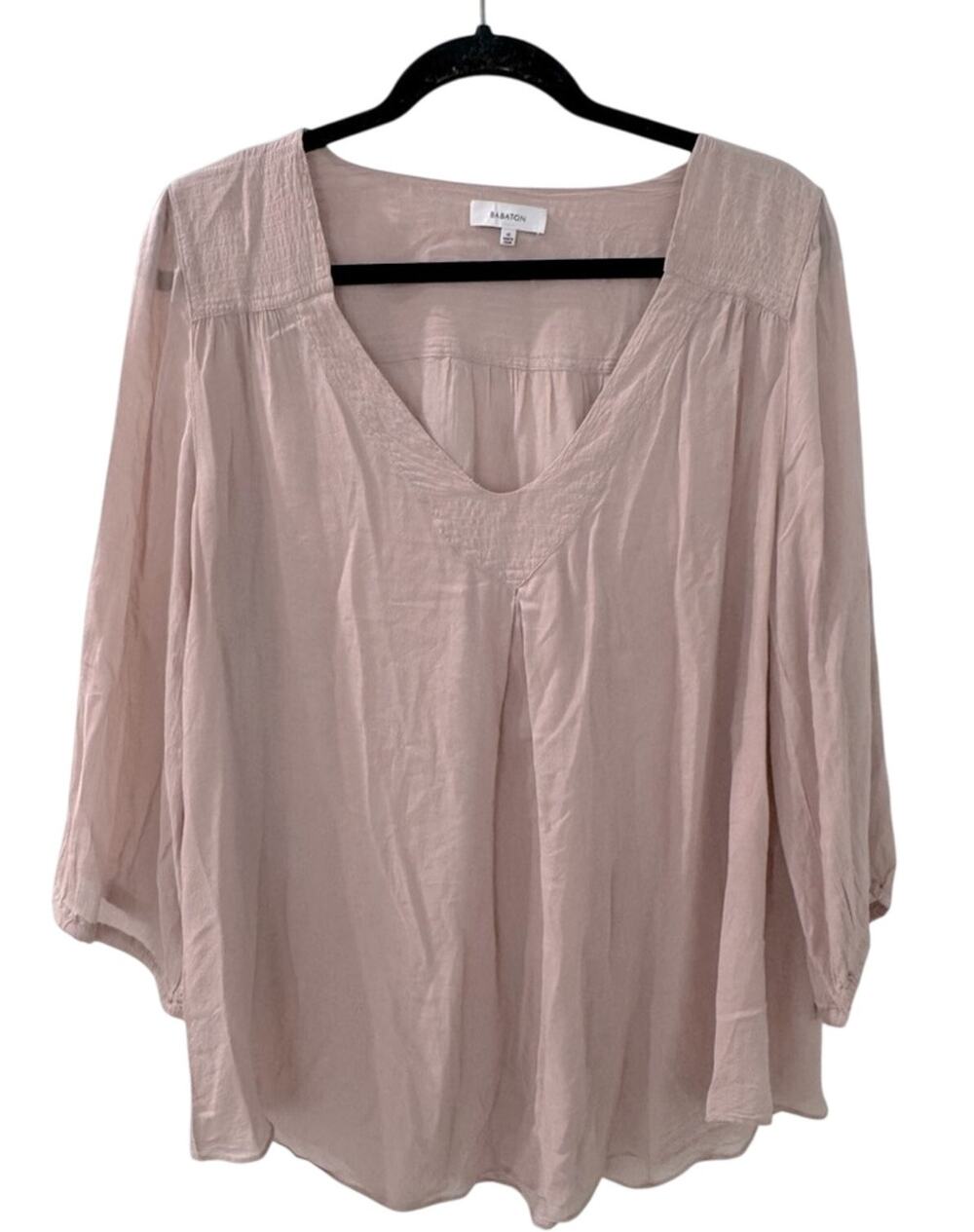 Babaton Aritzia V-Neck Blush Flowy Blouse Womens Shirt M Work Preppy Capsule